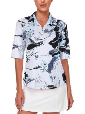 Womens White-ink Golf Shirt Quick Dry Half Sleeve 1/4 Zip Tennis Top M-3XL